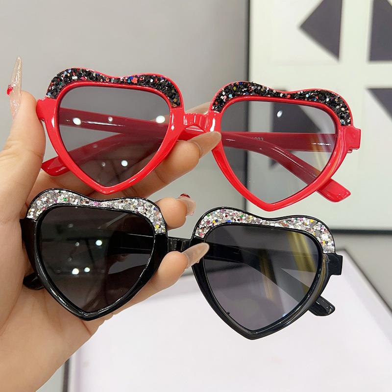 Stylish Kids Glitter Heart-Shaped UV400 Sunglasses for Outdoor, Baby Fashion Photo Cute Toddler Sun Glasses Accessorie