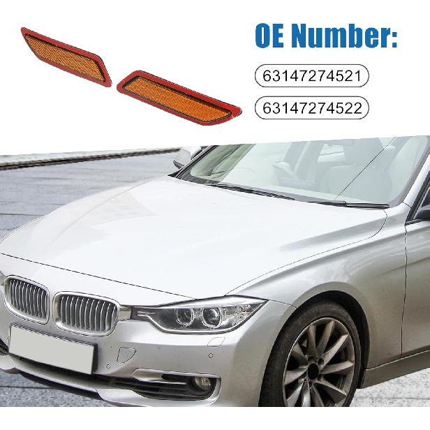 Bumper Reflector Side Marker 63147274521 63147274522 Front Reflector For BMW 328I 2012-2015 Plastic (Set Of 2)