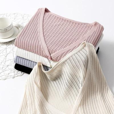 Cardigan da donna estivo Capispalla scavato Camicia per condizionatore d'aria Giacca in maglia sottile Abbigliamento per protezione solare Manica a sette punte
