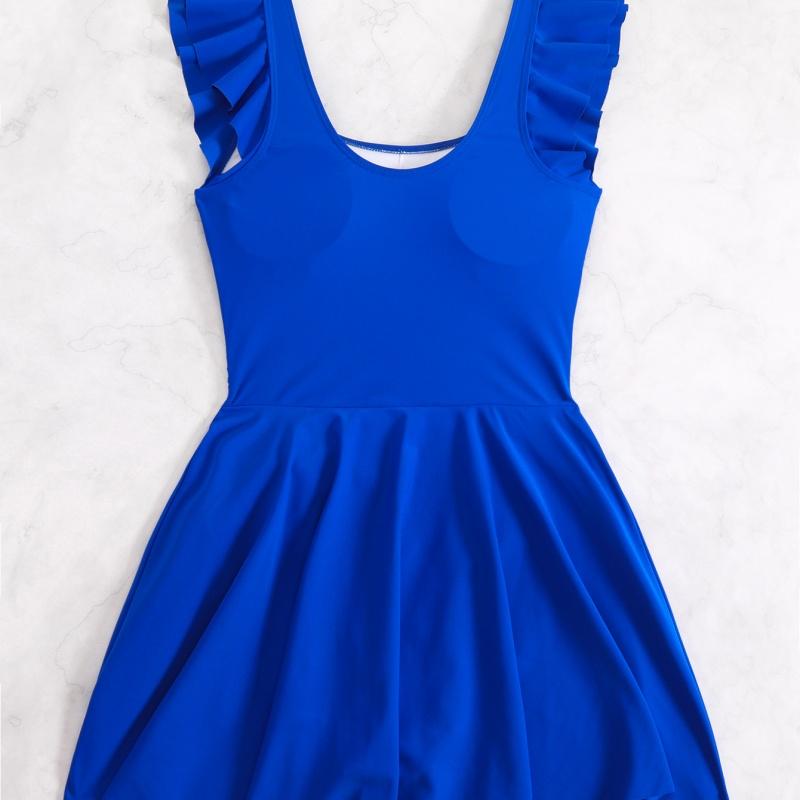 2025 Ruffle Sleeve One Piece U Neck Swimsuit Women Solid Beach Dress Swimwear Female Bathers Swimming Bathing Bodysuit Summer