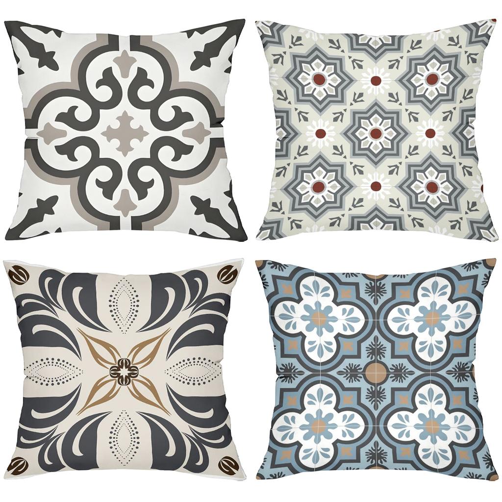 Bohemian Floral Tile Pattern Pillow Covers Pattern Cushion Cover Suitable For Sofa Bedroom Car Pillow Cover