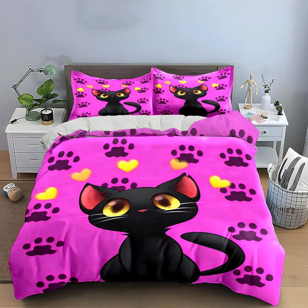 "Cartoon Cat Themed Gift Set" Multiple Sizes Kid's and Adults' Bedroom Exquisite 3PC Bedding Set Gift
