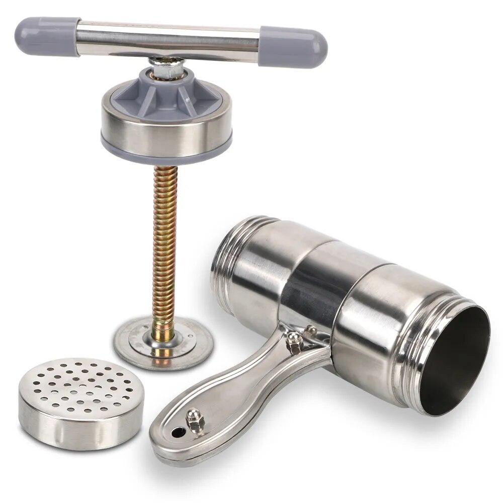 Manuell kjøkkenutstyr til å lage spaghetti i rustfritt stål, pastamaskin med 5 pressformer