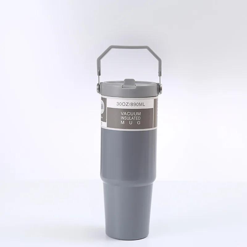 Portable Car Cup Stainless Steel Thermos Cup with Straw & Handle Double Walled Travel Sports Water Bottle Coffee Vacuum Flask