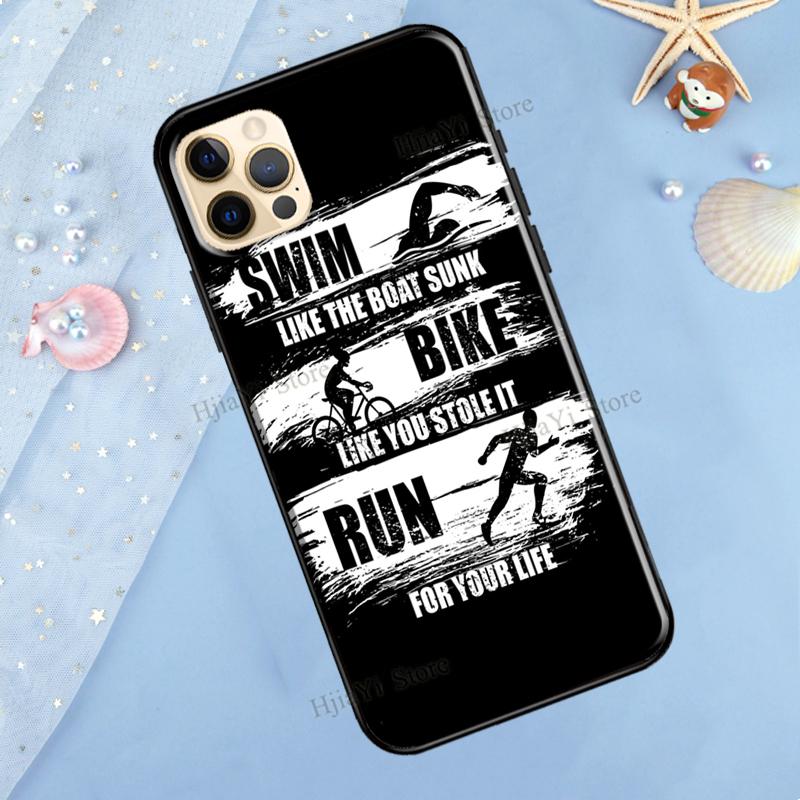 Swim Bike Run Triathlon Case For iPhone 13 Pro Max 12 Mini X XR XS Max SE 2020 8 7 Plus 11 Pro Max Phone Cover
