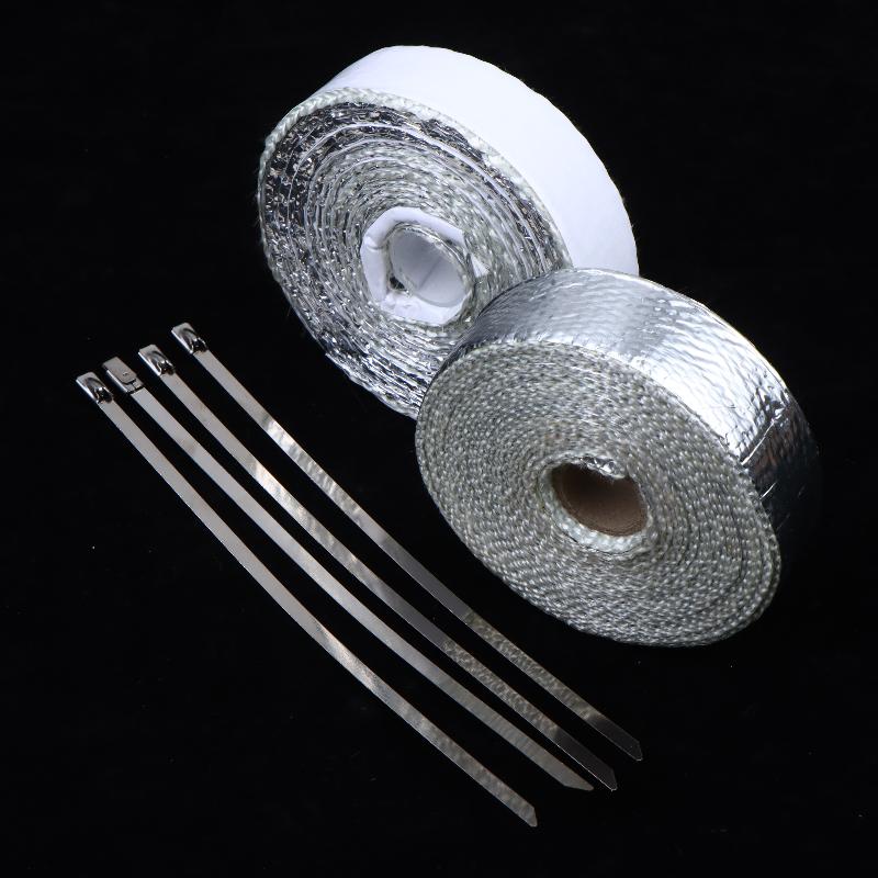 Nastro Termico per Silenziatore di Motocicletta Fascia di Scarico Heat Wrap Scudo Termico Isolamento Con Fascette in Acciaio Inossidabile 5M Foglio di Alluminio