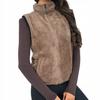 Warm Women's Sleeveless Vest with a Stand-up Collar Made of Brown Teddy Bear Fleece M / L