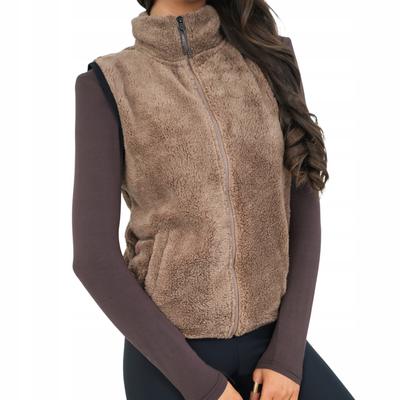 Warm Women' Vest Sleeveless Stand-up Collar Teddy Bear Fleece Brown /