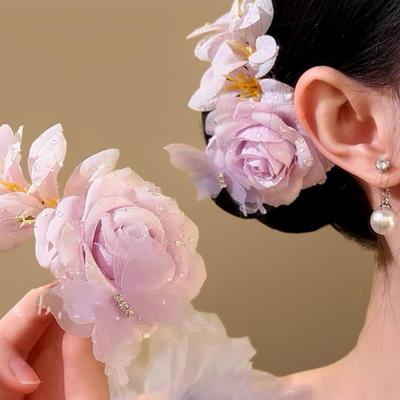 Elegant French Zircon Fabric Flower Hairpin - Versatile Vacation Style Hair Accessory