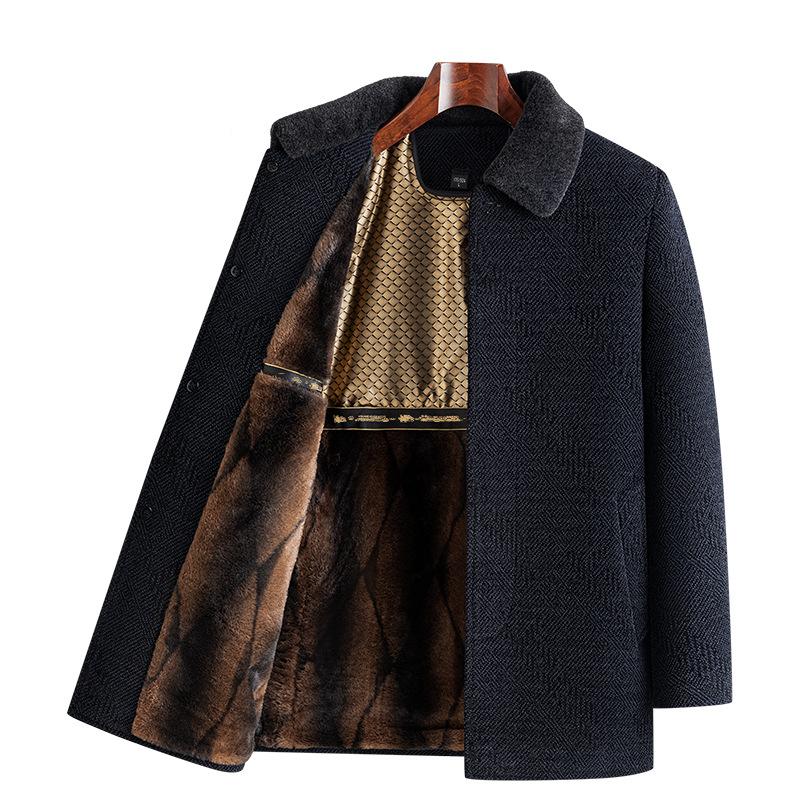 Χειμώνας Νέο Βελούδο Παλτό Ανδρικό Θέρμανση Εσωτερικό Μεσαίου και Μακρύ Κολάρο πέτο Τεχνητή Γούνα Πυκνωμένο Μάλλινο Παλτό
