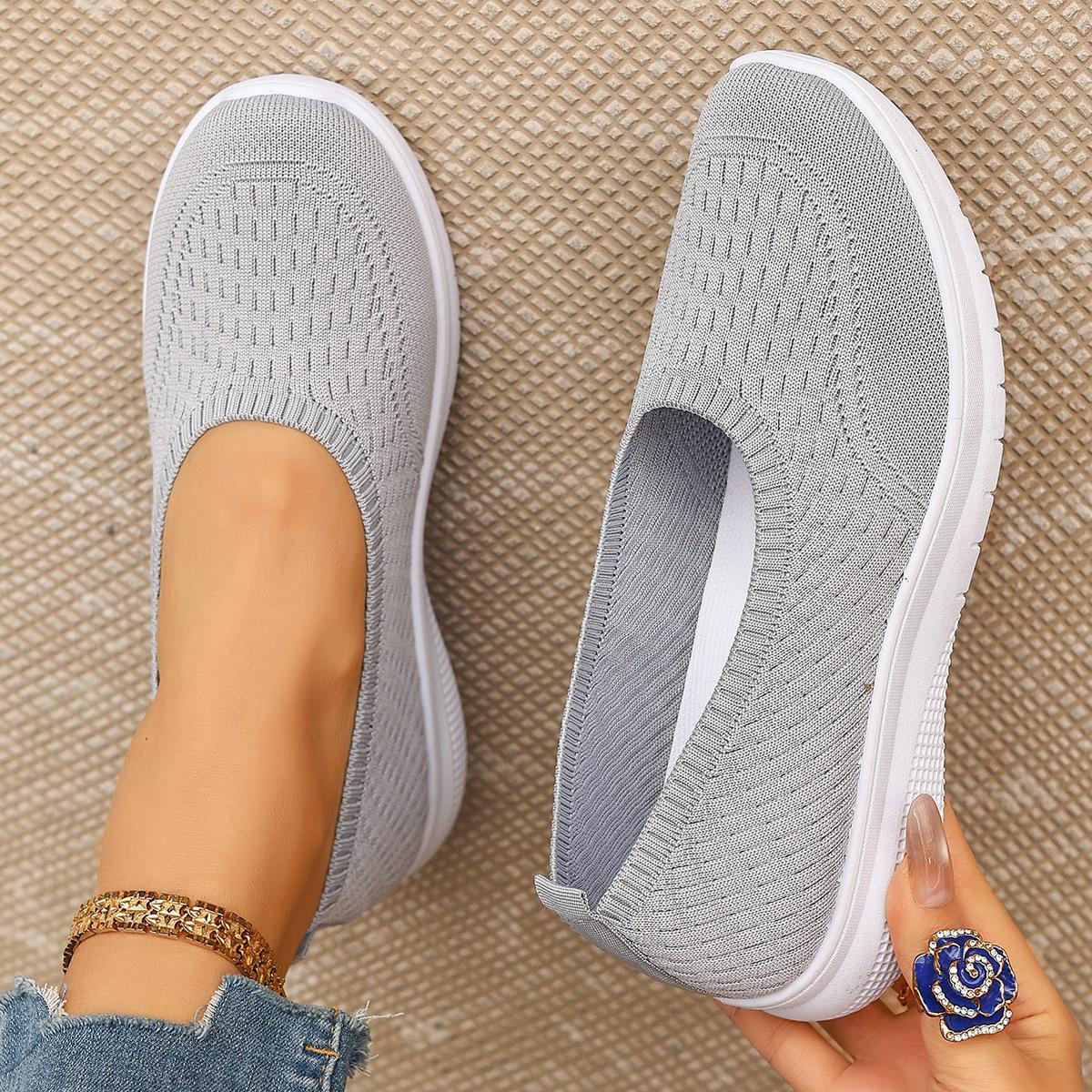 Freizeitschuhe für Damen in Übergrößen, Neue runde Sportschuhe für Damen mit niedrigem Absatz, aus Netzgewebe gewebt 36 grau
