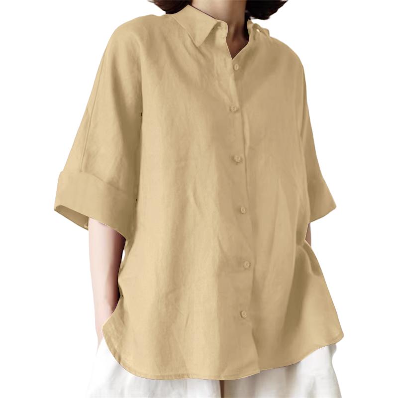 

ZANZEA Женская повседневная хлопковая блузка свободного кроя с рукавами 3/4 и отложным воротником 4XL хаки