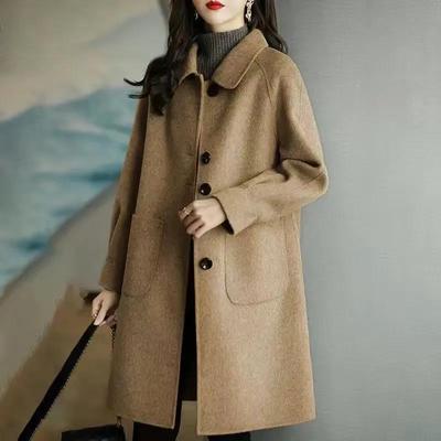Woolen Coat Women's Autumn and Winter New Style Small Thickened Korean Style Slim Temperament Mid-length Woolen Coat
