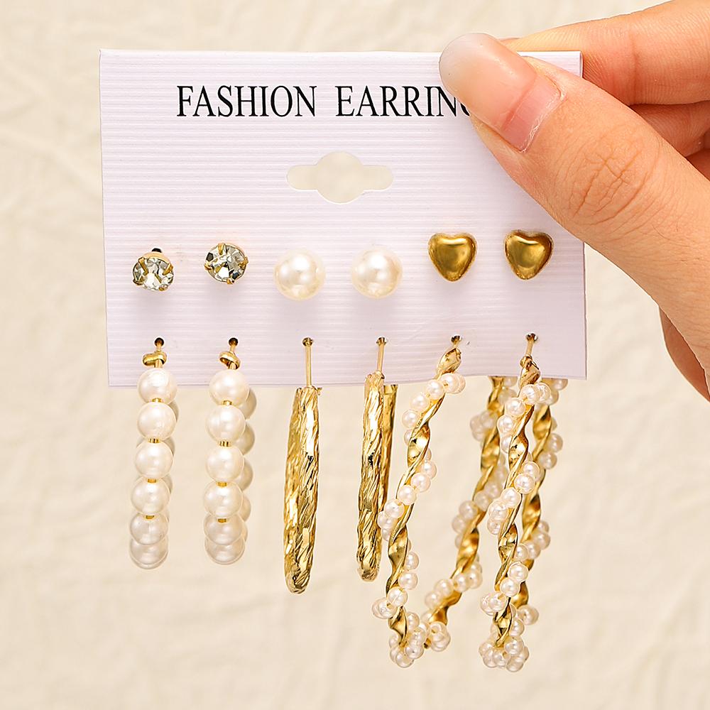 Set 18 Bucăți Cercei Aurii - Colecție Elegantă Aliaj Zinc Zircon pentru Femei, Cu Forme Diferite, Perfect pentru Purtare Zilnică