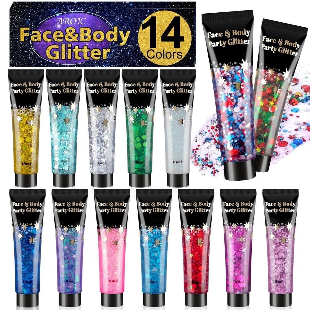 Women's Body Glitter Gel Set 14 Colors Face Hair Shimmer Makeup 18ml Tube Festival 1 pcs