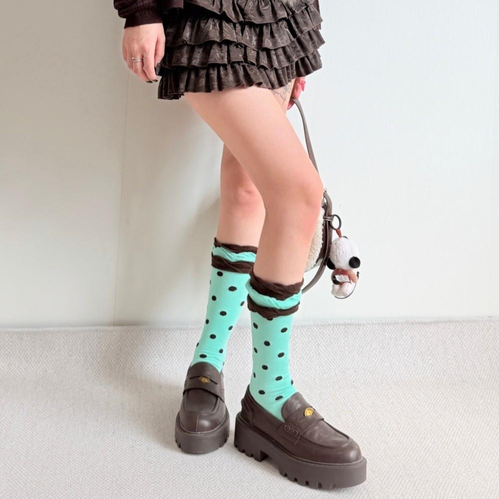 Elastic Polka Dot Socks Breathable Calf Socks Sweet Colorful Socks Daily Wear