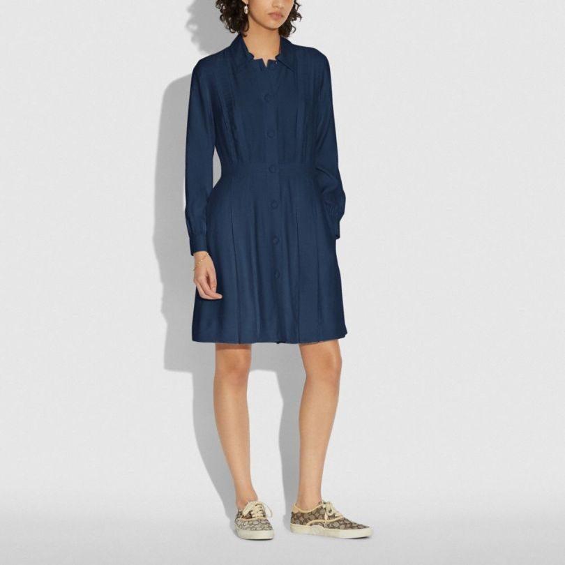 COACH Long Sleeved Dresses Women's Navy Lapel Moderate Mid Length C4355-NAV