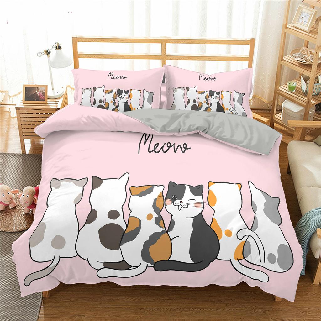 Lightweight 3D Cartoon Animal Bedding Set Cartoon Cat Down Duvet Cover 2/3 Piece Set for Children and Boys Room DE135 * 200 Soft Comfort Cove