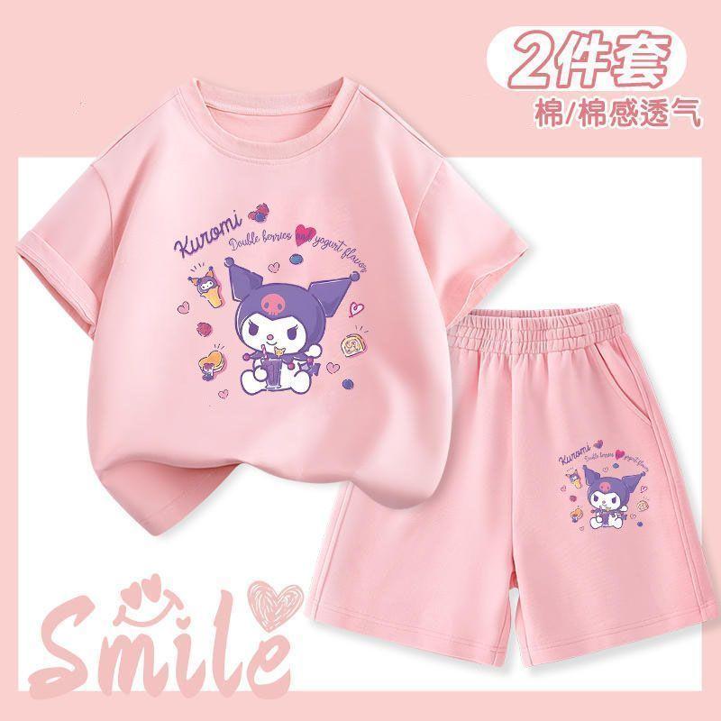 Детский комплект из двух предметов для девочки: короткий рукав + шорты, милый комплект, мультяшный рисунок 140