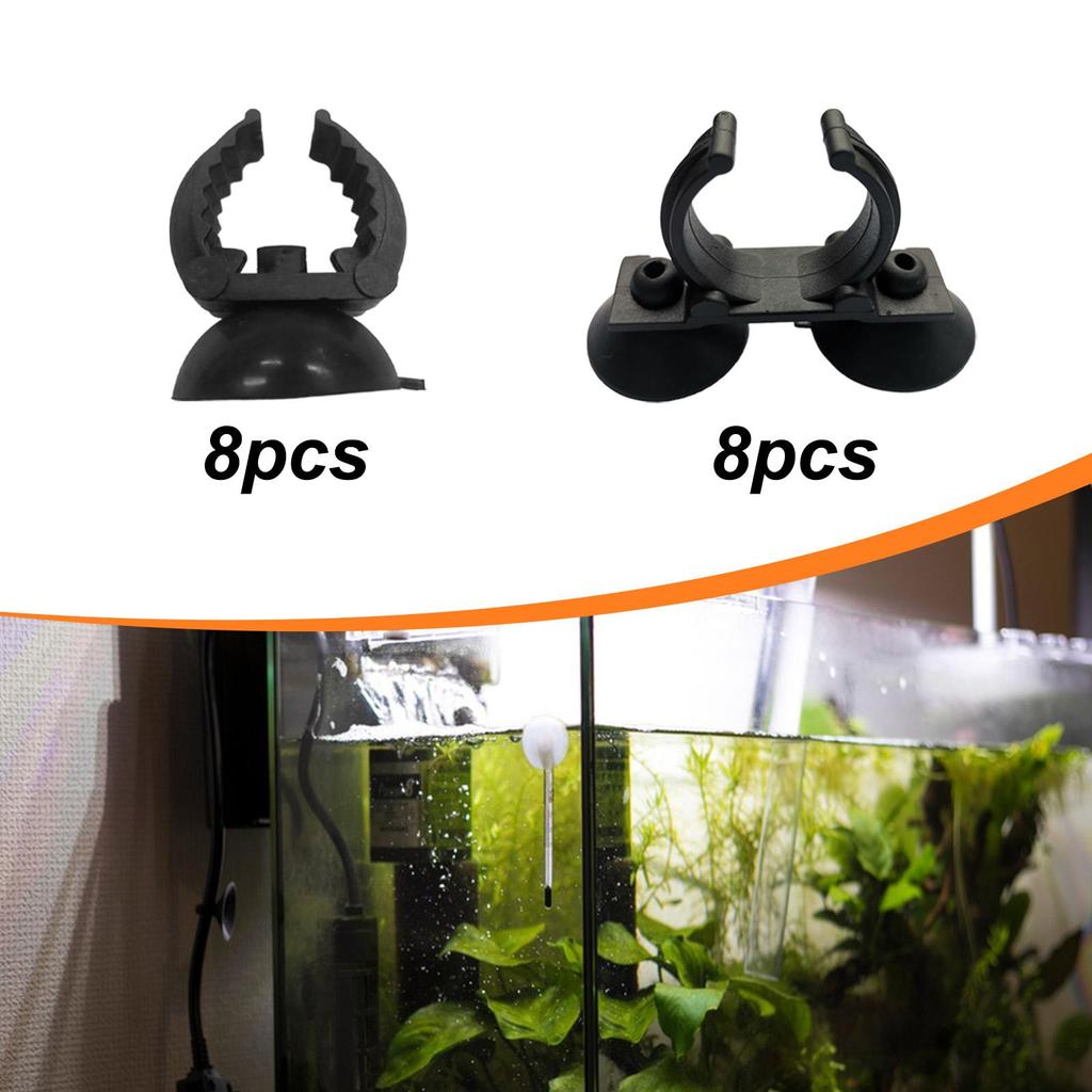 8Pcs Aquarium Heater Holder Suction Cups Fixing Clips Underwater Black with Clips