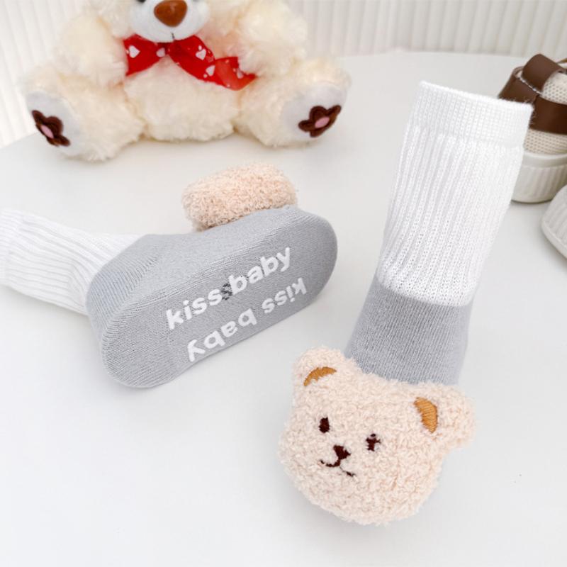 Bear Doll Baby Long Socks Anti Slip Infant Loose Mouth Stockings Winter Warm Children Floor Socks Cartoon Newborn Plush Footwear