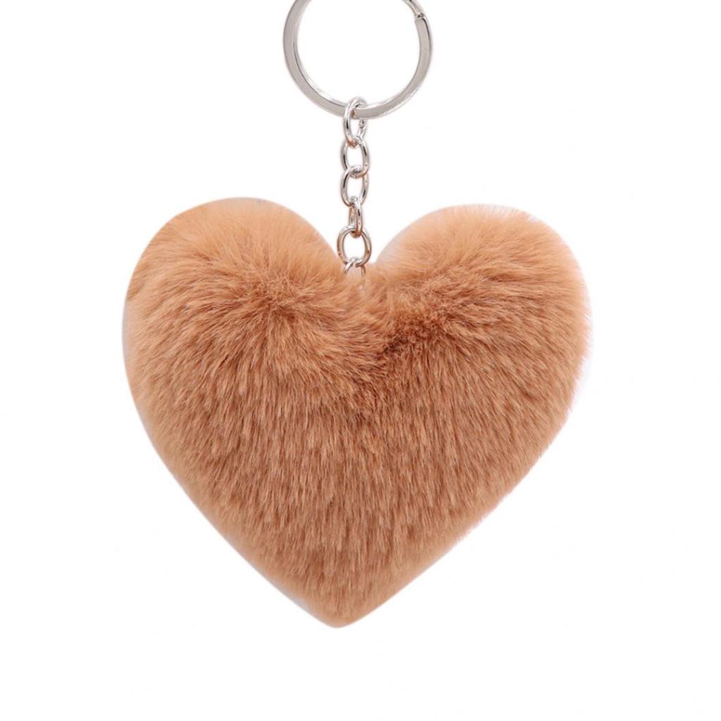 Car Handbag Pendant Heart Shape Fluffy Keychain Key Buckle Pompom