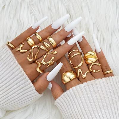 Vintage Gold Color Irregular C Shape Open Ring Set Women Creative Geometric Finger Knuckle Ring Couple Jewelry Accessories
