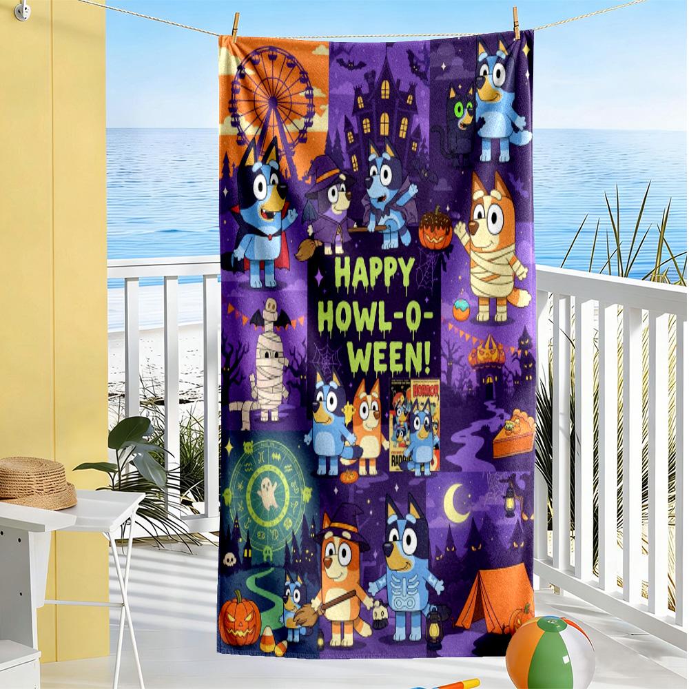 Halloween Bluey Characters Beach Towel Quick-Dry Soft Microfiber Comfortable Lightweight Perfect for Traveling Yoga Camping and Swimming