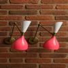 Mid Century Diabolo Wall Sconce Set of 2 Brass Pink Italian Light