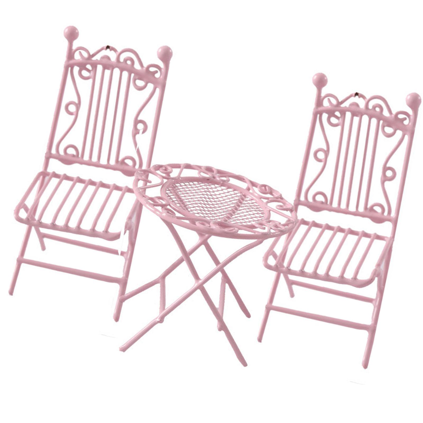 

3in1 Miniature Iron Table And Chair Set For 1/12 Dollhouse Decors Craft Project And Garden Display Accessories