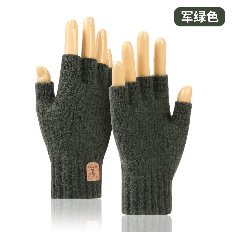 Thickened Half-finger Gloves Autumn and Winter Velvet Knitted Cold-proof and Warm Half-cut Writing Wool Leaking Finger Gloves