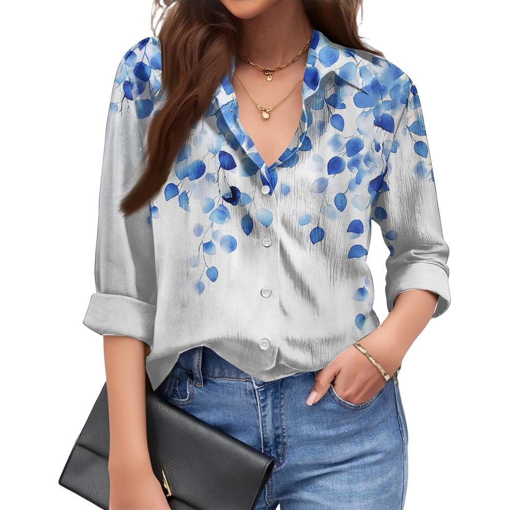 Women's Fashionable Casual Loose Floral Print Long,sleeved Shirt