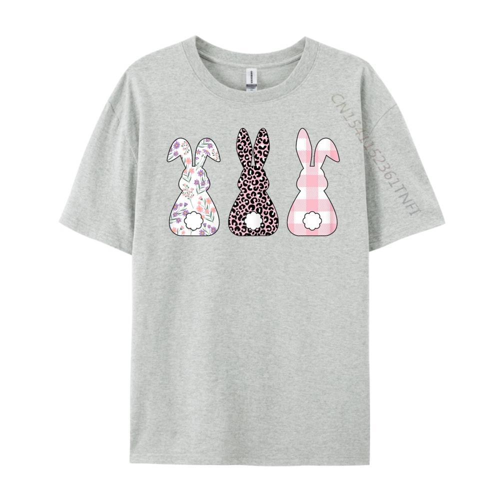 Süße Rosa Leopard Karomuster Blume Frohe Ostern Hase Kaninchen Grafik T-Shirts Vintage Streetwear Oberteile T-Shirt