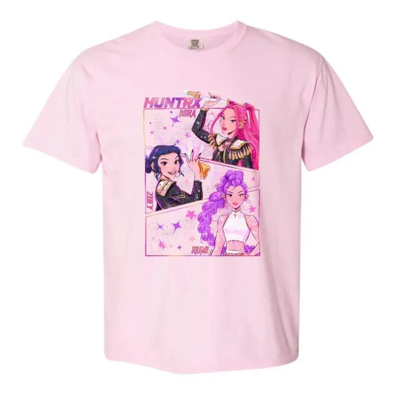 

Summer KPop Devil Hunter 3D Digital Printed Cartoon Loose Casual Fashion Short Sleeved Girls T-shirt 160 розовый