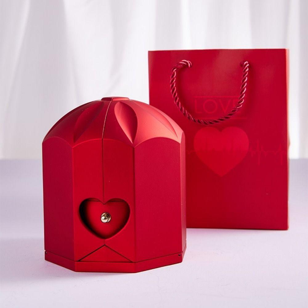 Plastic Surprise Flower Jewelry Box Decorative Castle Double Door Jewelry Box for Valentine's Day