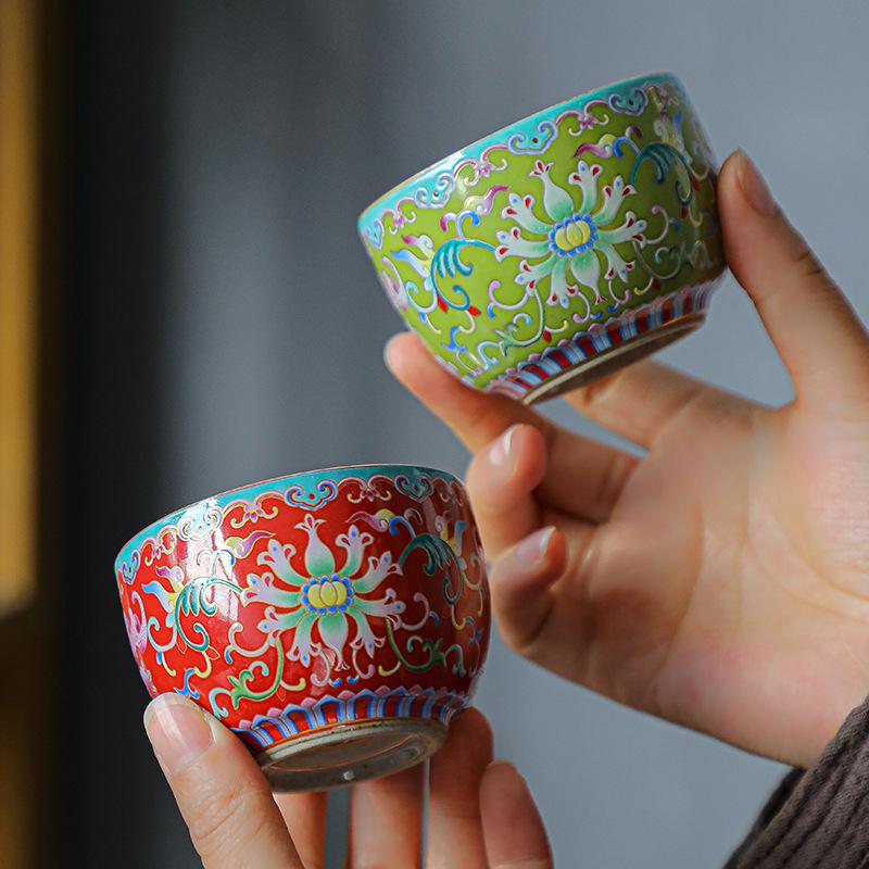 999 silver teacup ceramic ******lver personal single cup master tea cup tea cup tea bowl four-color gift box containing white porcelain