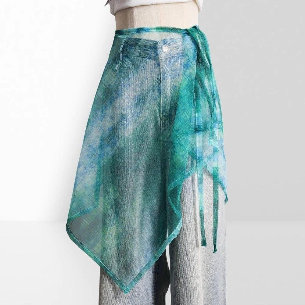Sweet Tie-dye Lace Up Hip Scarf Colorful Doodle Shirt Extender Jazz Dance Costumes Accessory