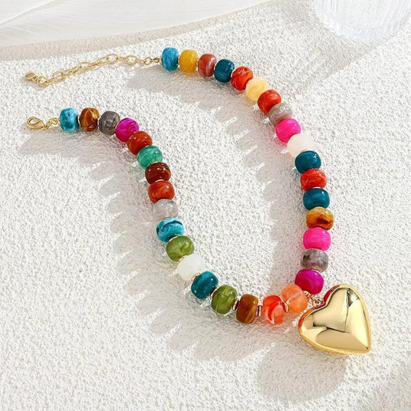 1Pcs Chunky Summer Beach Statement Jewelry Gifts Boho Colorful Acrylic Beaded Choker Necklace For Women