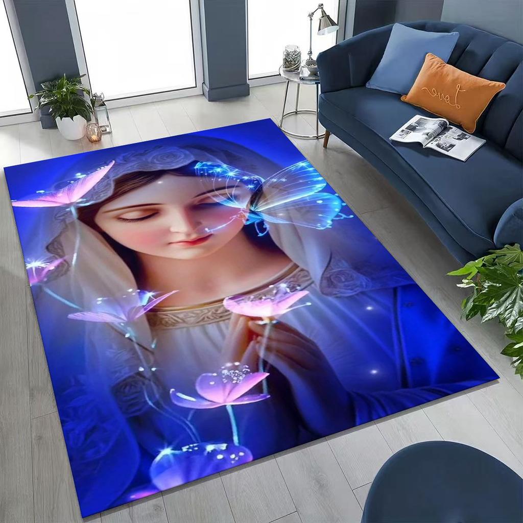 HD Faith Virgin Mary Jesus Blessed Rug Carpet for Bedroom Living Room Sofa Home Doormat Decor,Kids Play Non-slip Floor Mat