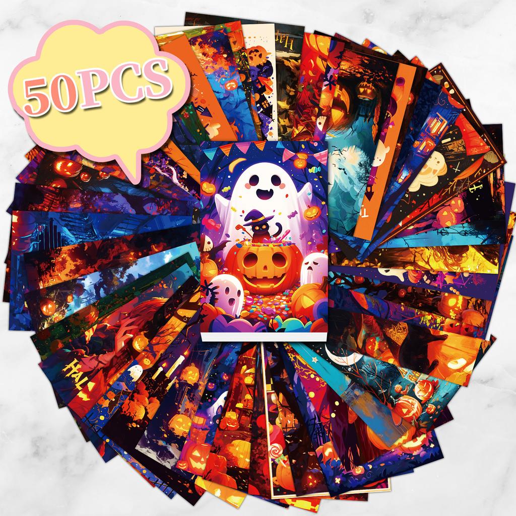 50 Halloween Themed Party Haunted House Bat Wall Cards Interior Decoration Postcards Holiday Wall Cards