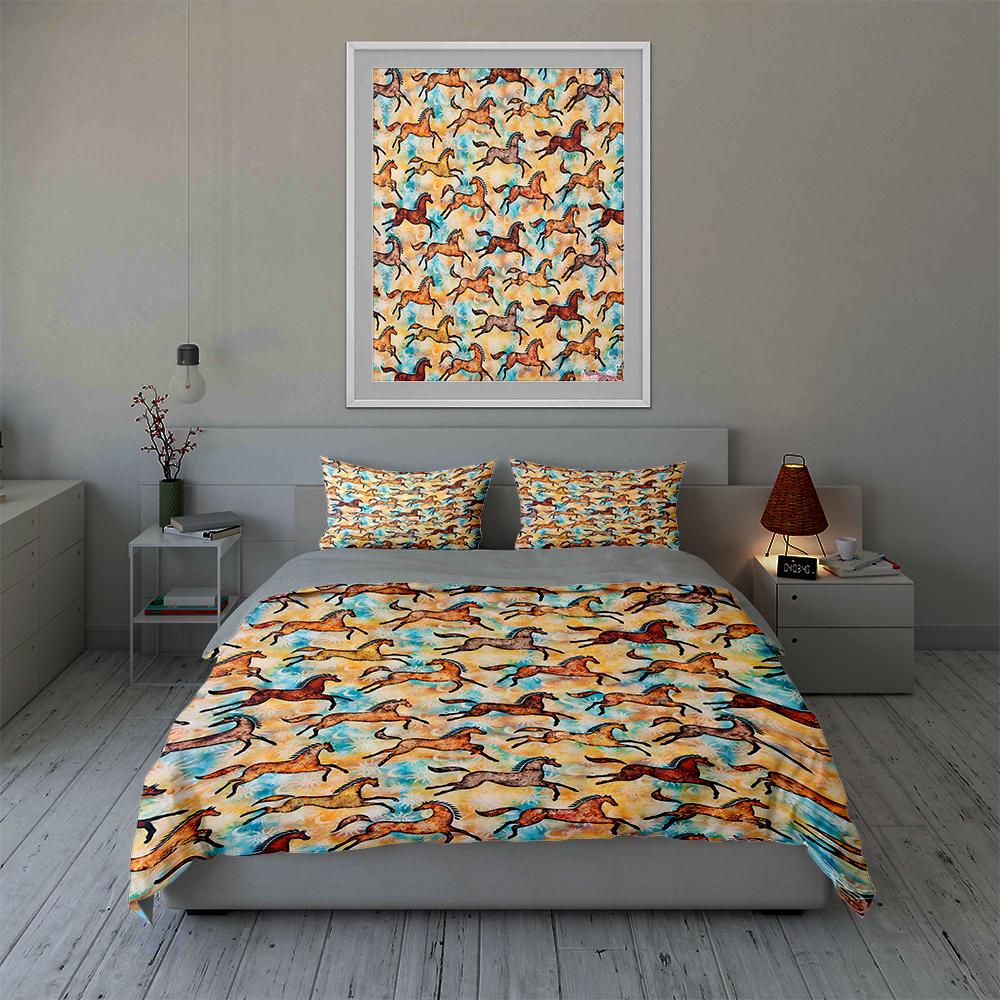 Colorful Galloping Horses Bedding Duvet Cover Sets Duvet Covers Pillowcases Gifts (1 * Duvet Cover 2 * Pillowcases, Without Duvet Insert)
