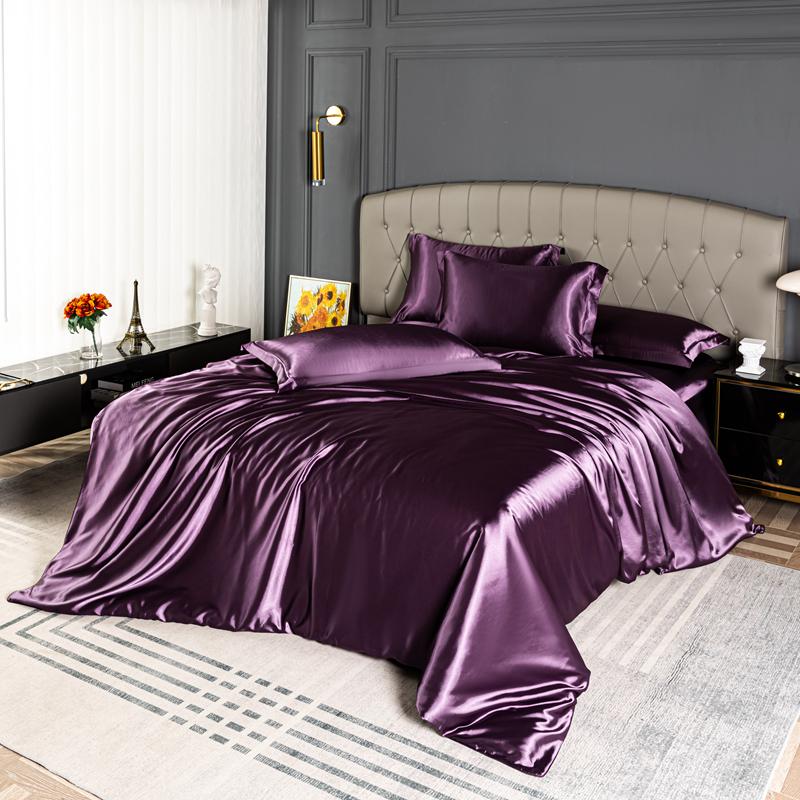 High Quality Bedding Set Skin Friendly Satin Quilt Cover Single Double Full Queen Solid Color Duvet Cover