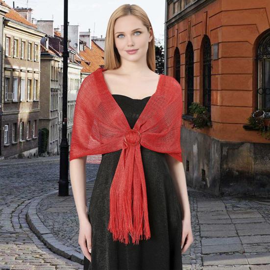 Metallic Shawl Glittery Glow Women Sparkling Wrap Tassel Bucket Design Formal Occasion Shawl Versatile Evening Shawl