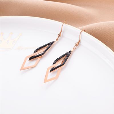 Temperament Licht Luxe Zirkoon Kristal Dubbele Holle Ruit Kruis Hangende Oorbellen voor Vrouwen Elegante OL Stijl Vrouwelijke Oorbel