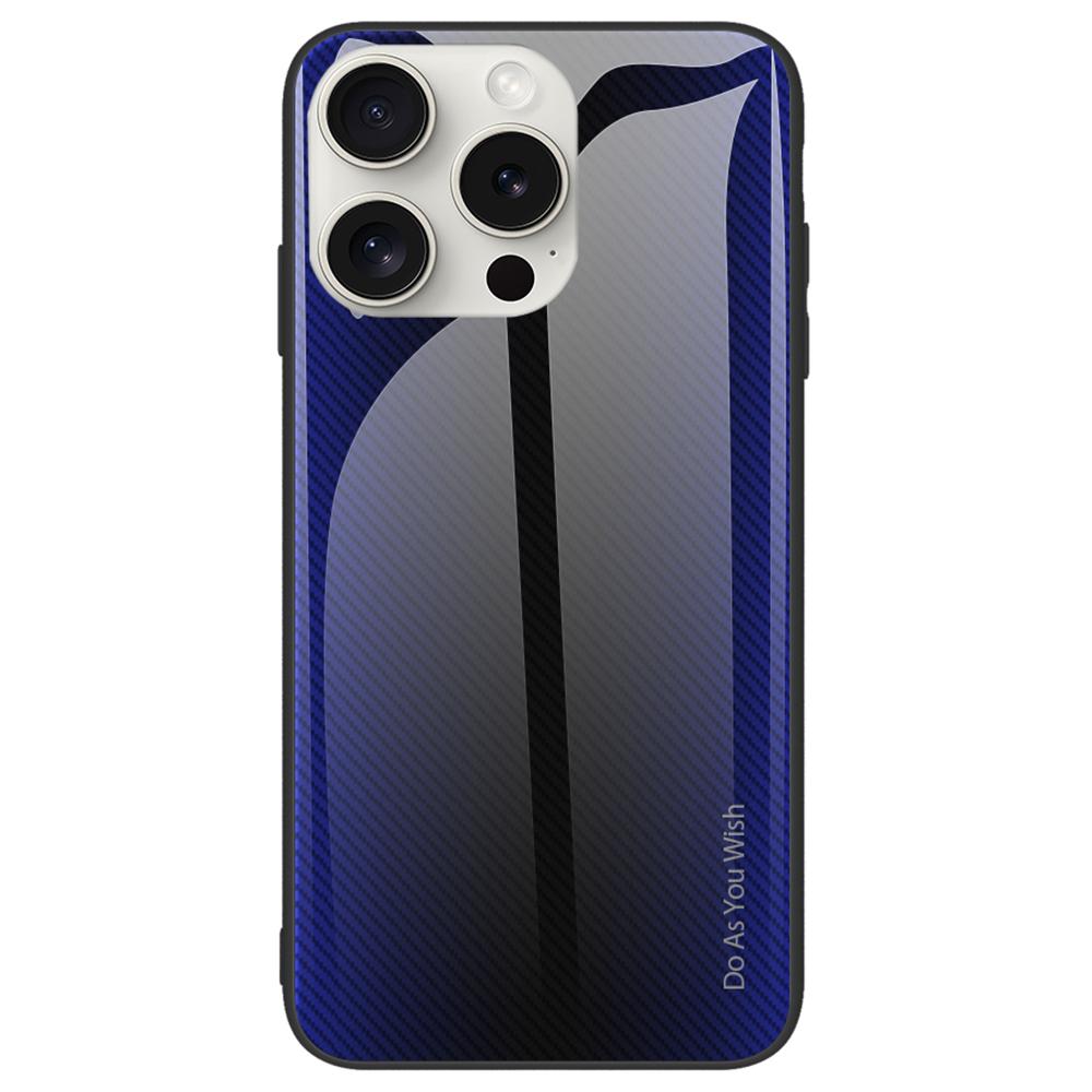 For iPhone 16 Pro Case Tempered Glass+TPU Phone Cover Carbon Fiber Texture