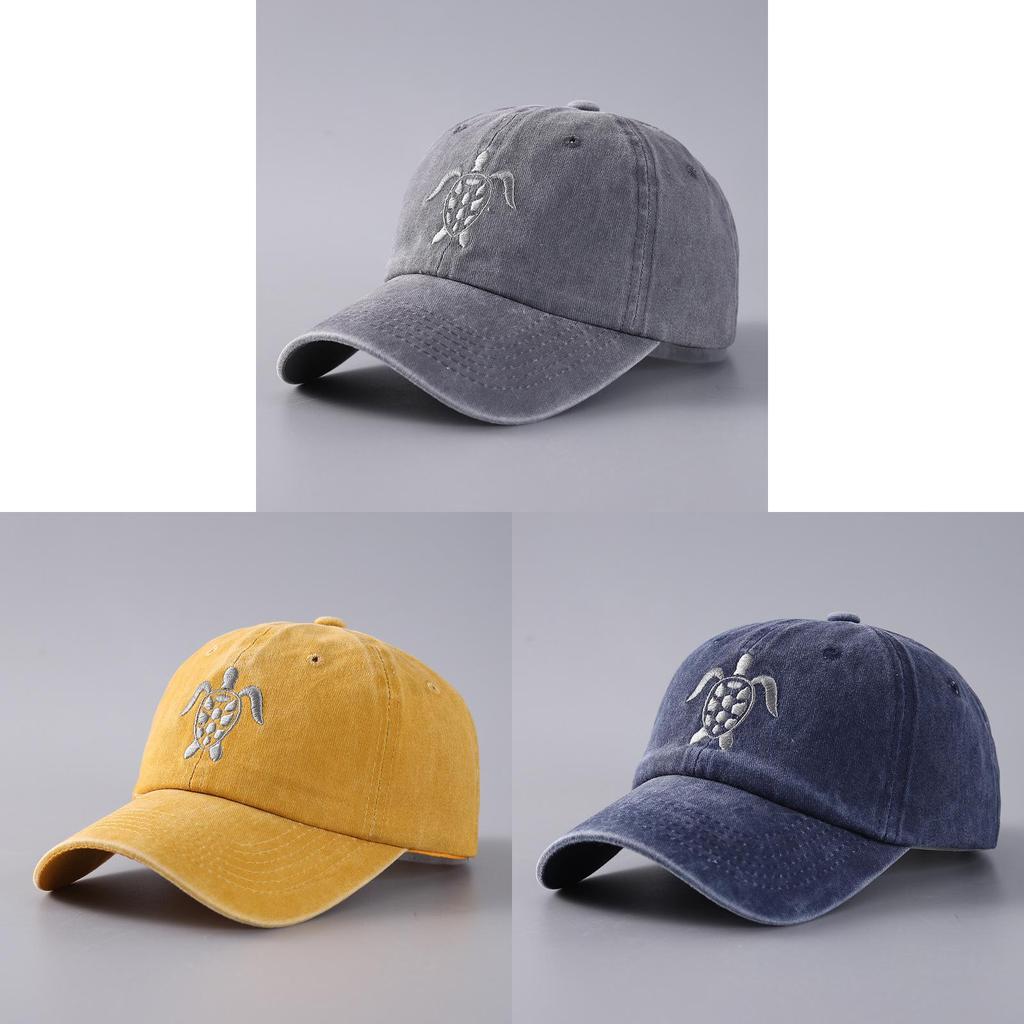 Flying Turtle Cotton Baseball Cap With Vintage Wash And Wide Brim For Casual Wear