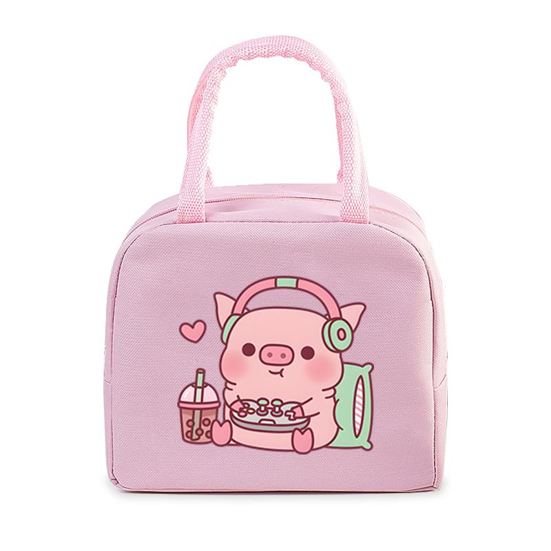Fast Food Pig Printed Portable Lunch Bags Women Men Thermal Insulation Lunch Box Storage Bag Cartoon Children Bento Lunch Bag