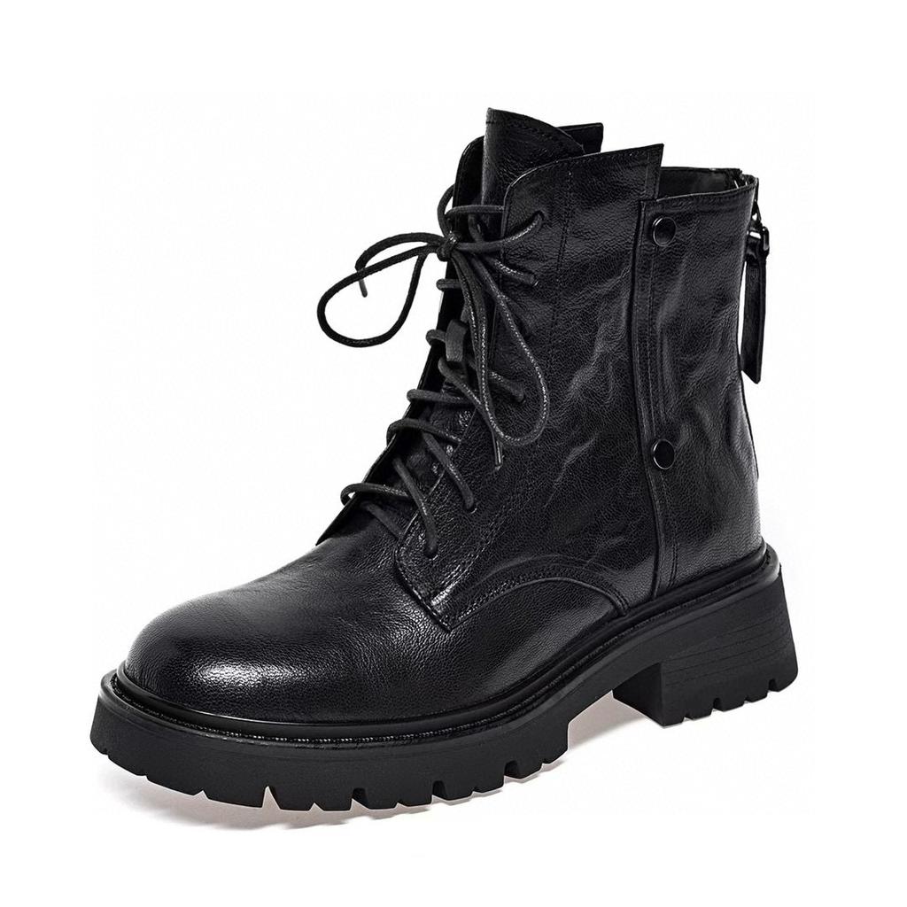 Short Boots Women's Martin Boots Autumn and Winter New Lace-up Casual Flat Leather Boots Button-back Zipper Women's Boots