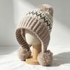 with Pom Poms Ear Flap Knitted Hat Ear Protection Winter Knit Hat Cold Proof Hat  For Women