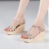 Small Size 32-43 Elegant Gold Platform Wedding Shoes Women Wedges Summer 2025 T Strap High Heels Gladiator Sandals Office Model